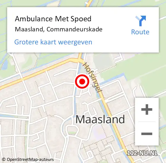 Locatie op kaart van de 112 melding: Ambulance Met Spoed Naar Maasland, Commandeurskade op 20 januari 2024 19:04