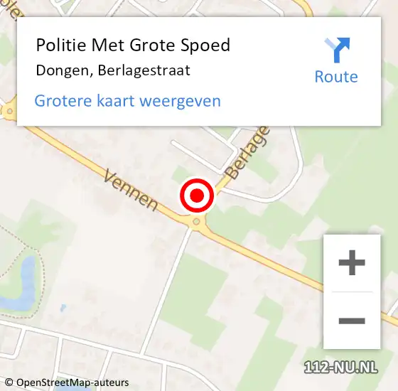 Locatie op kaart van de 112 melding: Politie Met Grote Spoed Naar Dongen, Berlagestraat op 20 januari 2024 19:07