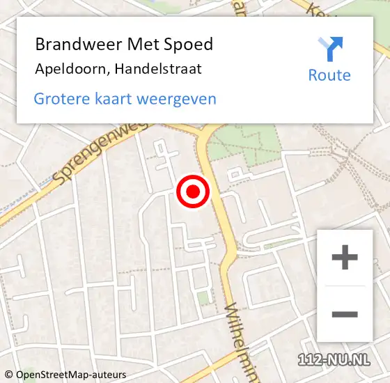 Locatie op kaart van de 112 melding: Brandweer Met Spoed Naar Apeldoorn, Handelstraat op 20 januari 2024 19:11