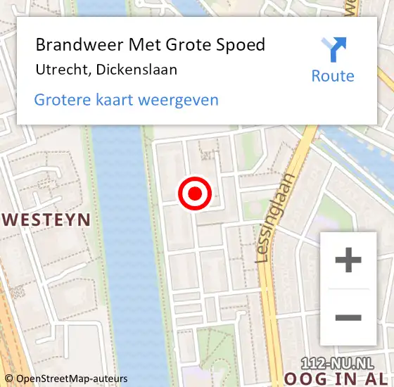 Locatie op kaart van de 112 melding: Brandweer Met Grote Spoed Naar Utrecht, Dickenslaan op 20 januari 2024 19:56