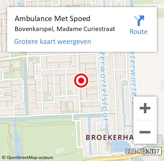 Locatie op kaart van de 112 melding: Ambulance Met Spoed Naar Bovenkarspel, Madame Curiestraat op 20 januari 2024 19:56