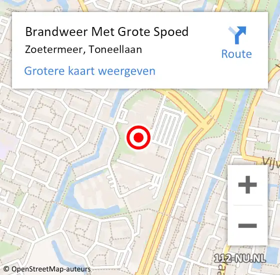 Locatie op kaart van de 112 melding: Brandweer Met Grote Spoed Naar Zoetermeer, Toneellaan op 20 januari 2024 19:57