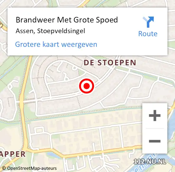 Locatie op kaart van de 112 melding: Brandweer Met Grote Spoed Naar Assen, Stoepveldsingel op 20 januari 2024 20:44