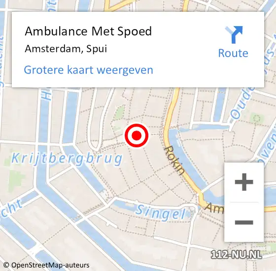 Locatie op kaart van de 112 melding: Ambulance Met Spoed Naar Amsterdam, Spui op 20 januari 2024 20:46