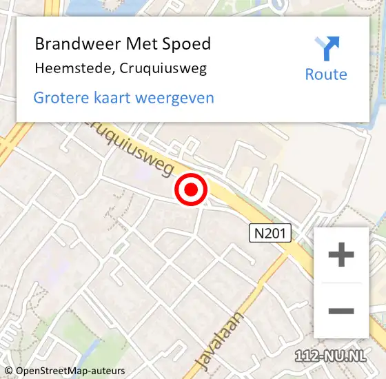 Locatie op kaart van de 112 melding: Brandweer Met Spoed Naar Heemstede, Cruquiusweg op 20 januari 2024 21:07