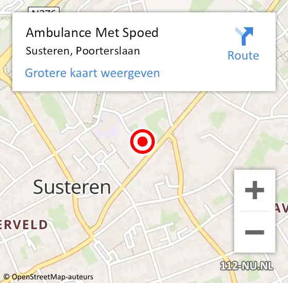 Locatie op kaart van de 112 melding: Ambulance Met Spoed Naar Susteren, Poorterslaan op 20 januari 2024 21:45