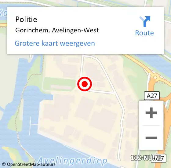 Locatie op kaart van de 112 melding: Politie Gorinchem, Avelingen-West op 20 januari 2024 21:53
