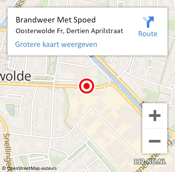 Locatie op kaart van de 112 melding: Brandweer Met Spoed Naar Oosterwolde Fr, Dertien Aprilstraat op 22 september 2014 21:05