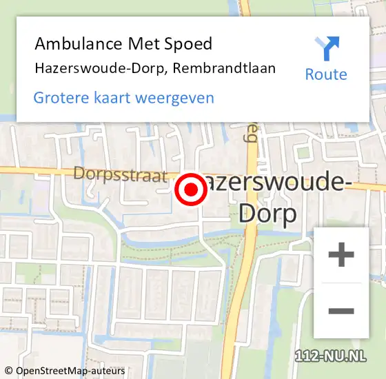 Locatie op kaart van de 112 melding: Ambulance Met Spoed Naar Hazerswoude-Dorp, Rembrandtlaan op 20 januari 2024 22:07