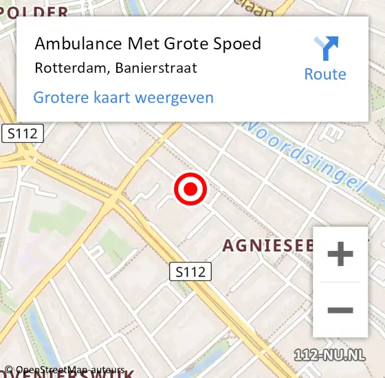 Locatie op kaart van de 112 melding: Ambulance Met Grote Spoed Naar Rotterdam, Banierstraat op 20 januari 2024 22:31