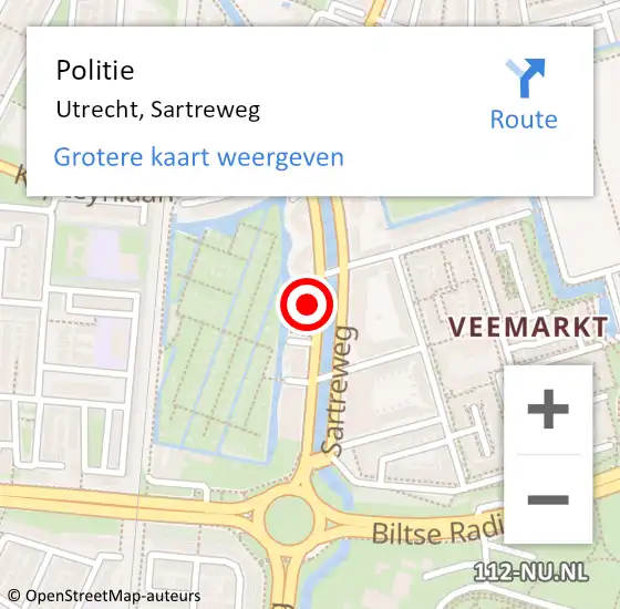 Locatie op kaart van de 112 melding: Politie Utrecht, Sartreweg op 20 januari 2024 22:36