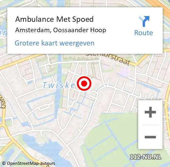 Locatie op kaart van de 112 melding: Ambulance Met Spoed Naar Amsterdam, Oossaander Hoop op 20 januari 2024 22:41