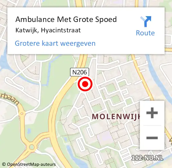 Locatie op kaart van de 112 melding: Ambulance Met Grote Spoed Naar Katwijk, Hyacintstraat op 20 januari 2024 23:46