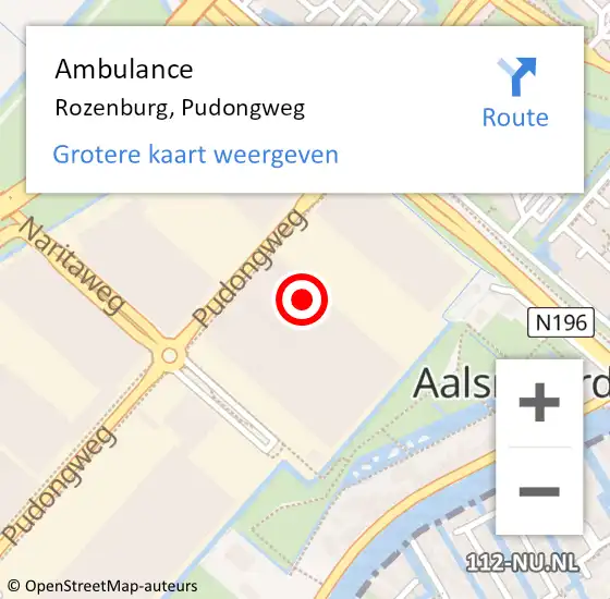 Locatie op kaart van de 112 melding: Ambulance Rozenburg, Pudongweg op 21 januari 2024 03:01