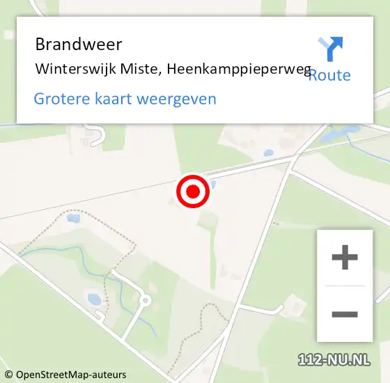 Locatie op kaart van de 112 melding: Brandweer Winterswijk Miste, Heenkamppieperweg op 21 januari 2024 03:08