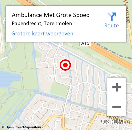 Locatie op kaart van de 112 melding: Ambulance Met Grote Spoed Naar Papendrecht, Torenmolen op 21 januari 2024 03:27