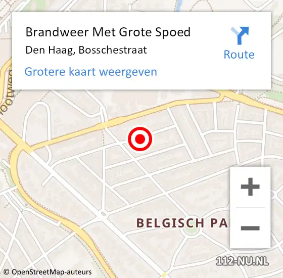 Locatie op kaart van de 112 melding: Brandweer Met Grote Spoed Naar Den Haag, Bosschestraat op 21 januari 2024 03:44