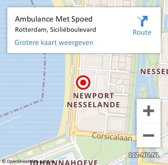 Locatie op kaart van de 112 melding: Ambulance Met Spoed Naar Rotterdam, Siciliëboulevard op 21 januari 2024 06:15
