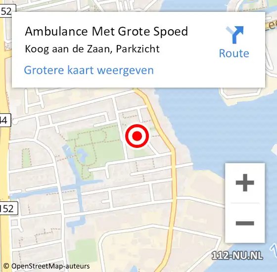 Locatie op kaart van de 112 melding: Ambulance Met Grote Spoed Naar Koog aan de Zaan, Parkzicht op 21 januari 2024 08:10