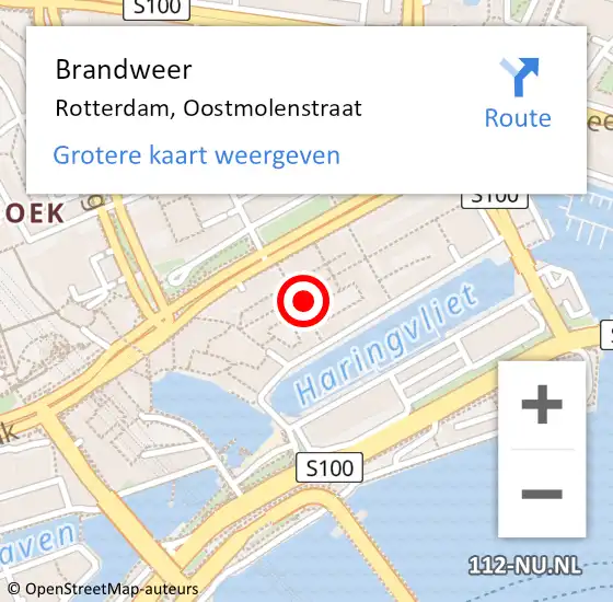 Locatie op kaart van de 112 melding: Brandweer Rotterdam, Oostmolenstraat op 21 januari 2024 08:26