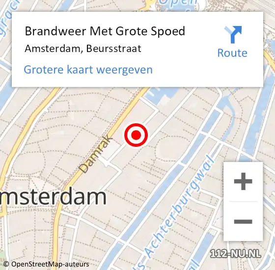 Locatie op kaart van de 112 melding: Brandweer Met Grote Spoed Naar Amsterdam, Beursstraat op 21 januari 2024 08:29