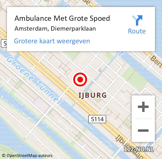 Locatie op kaart van de 112 melding: Ambulance Met Grote Spoed Naar Amsterdam, Diemerparklaan op 21 januari 2024 09:04