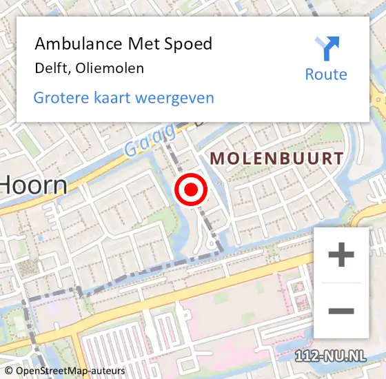 Locatie op kaart van de 112 melding: Ambulance Met Spoed Naar Delft, Oliemolen op 21 januari 2024 09:14