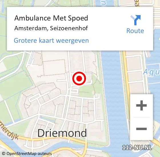 Locatie op kaart van de 112 melding: Ambulance Met Spoed Naar Amsterdam, Seizoenenhof op 21 januari 2024 09:31