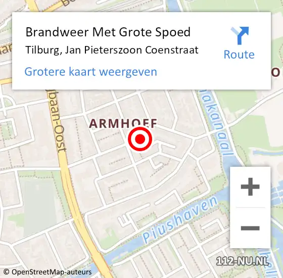 Locatie op kaart van de 112 melding: Brandweer Met Grote Spoed Naar Tilburg, Jan Pieterszoon Coenstraat op 21 januari 2024 10:18