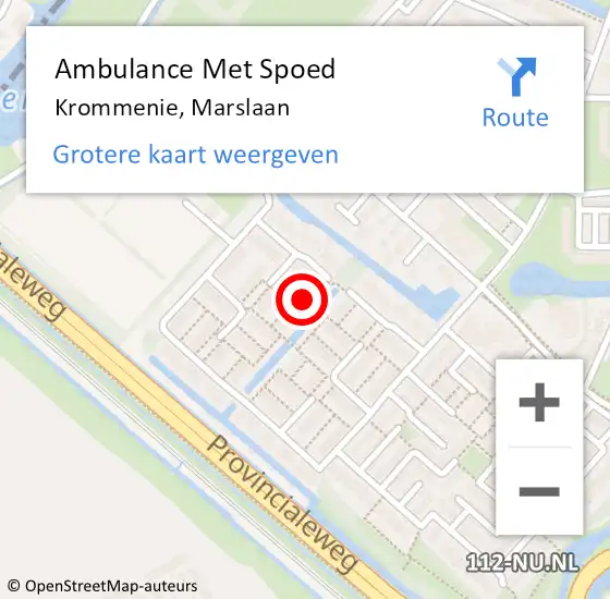 Locatie op kaart van de 112 melding: Ambulance Met Spoed Naar Krommenie, Marslaan op 21 januari 2024 10:26