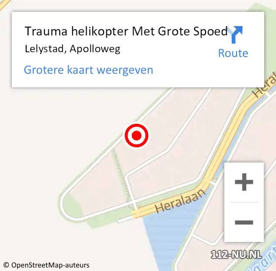 Locatie op kaart van de 112 melding: Trauma helikopter Met Grote Spoed Naar Lelystad, Apolloweg op 21 januari 2024 11:07