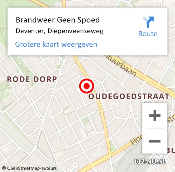 Locatie op kaart van de 112 melding: Brandweer Geen Spoed Naar Deventer, Diepenveenseweg op 21 januari 2024 11:16