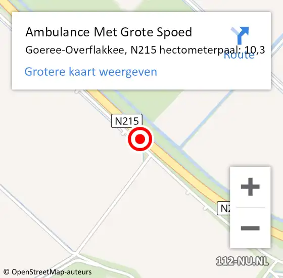 Locatie op kaart van de 112 melding: Ambulance Met Grote Spoed Naar Goeree-Overflakkee, N215 hectometerpaal: 10,3 op 21 januari 2024 11:31