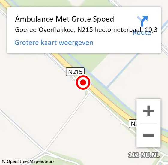 Locatie op kaart van de 112 melding: Ambulance Met Grote Spoed Naar Goeree-Overflakkee, N215 hectometerpaal: 10,3 op 21 januari 2024 11:33