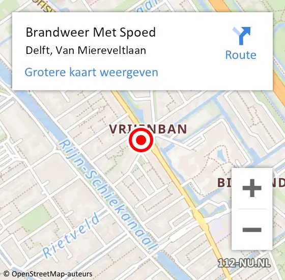 Locatie op kaart van de 112 melding: Brandweer Met Spoed Naar Delft, Van Miereveltlaan op 21 januari 2024 12:35