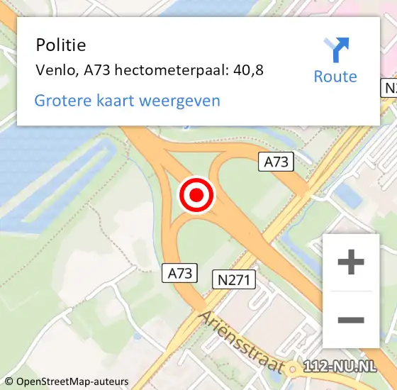 Locatie op kaart van de 112 melding: Politie Venlo, A73 hectometerpaal: 40,8 op 21 januari 2024 13:09