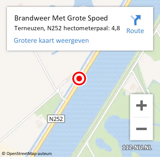 Locatie op kaart van de 112 melding: Brandweer Met Grote Spoed Naar Terneuzen, N252 hectometerpaal: 4,8 op 21 januari 2024 13:20