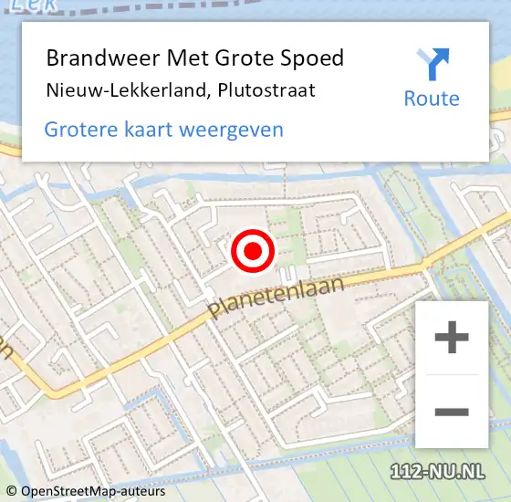 Locatie op kaart van de 112 melding: Brandweer Met Grote Spoed Naar Nieuw-Lekkerland, Plutostraat op 22 september 2014 23:02