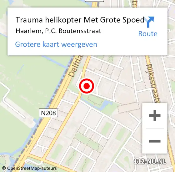 Locatie op kaart van de 112 melding: Trauma helikopter Met Grote Spoed Naar Haarlem, P.C. Boutensstraat op 21 januari 2024 13:53