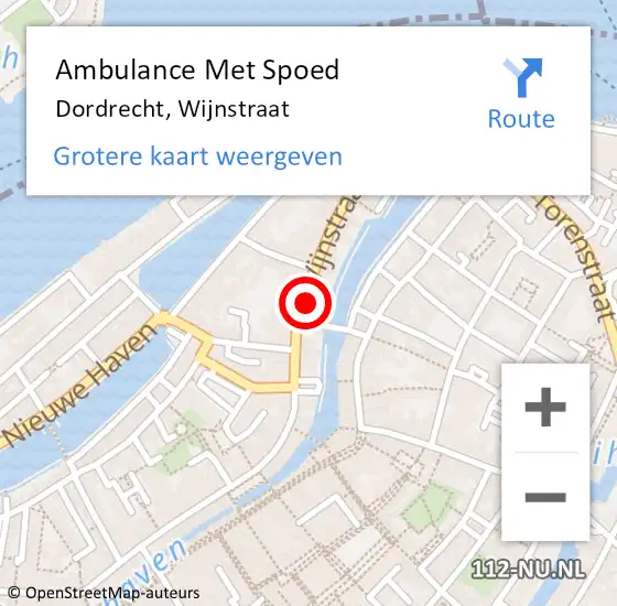 Locatie op kaart van de 112 melding: Ambulance Met Spoed Naar Dordrecht, Wijnstraat op 21 januari 2024 14:31