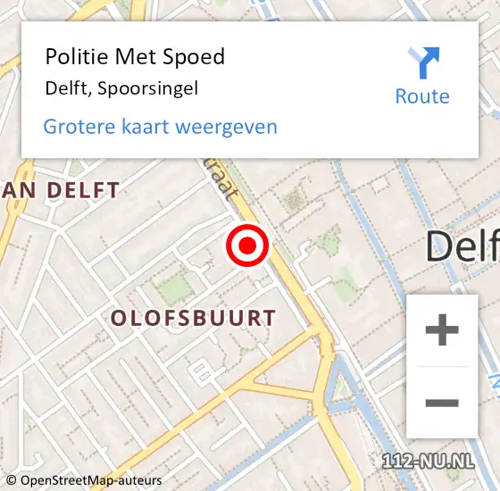Locatie op kaart van de 112 melding: Politie Met Spoed Naar Delft, Spoorsingel op 21 januari 2024 14:44