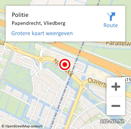 Locatie op kaart van de 112 melding: Politie Papendrecht, Vliedberg op 21 januari 2024 14:45