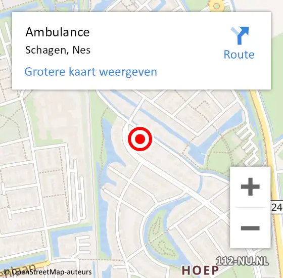 Locatie op kaart van de 112 melding: Ambulance Schagen, Nes op 21 januari 2024 14:54