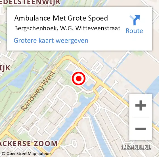 Locatie op kaart van de 112 melding: Ambulance Met Grote Spoed Naar Bergschenhoek, W.G. Witteveenstraat op 21 januari 2024 15:00