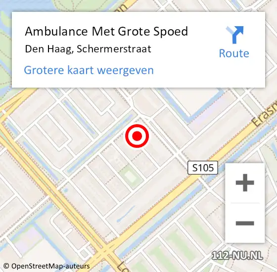 Locatie op kaart van de 112 melding: Ambulance Met Grote Spoed Naar Den Haag, Schermerstraat op 21 januari 2024 15:01