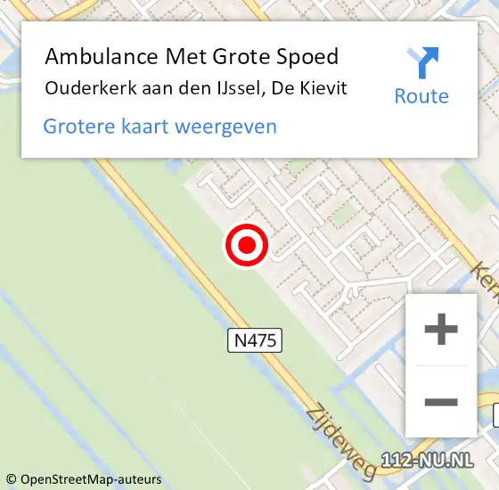 Locatie op kaart van de 112 melding: Ambulance Met Grote Spoed Naar Ouderkerk aan den IJssel, De Kievit op 21 januari 2024 15:08