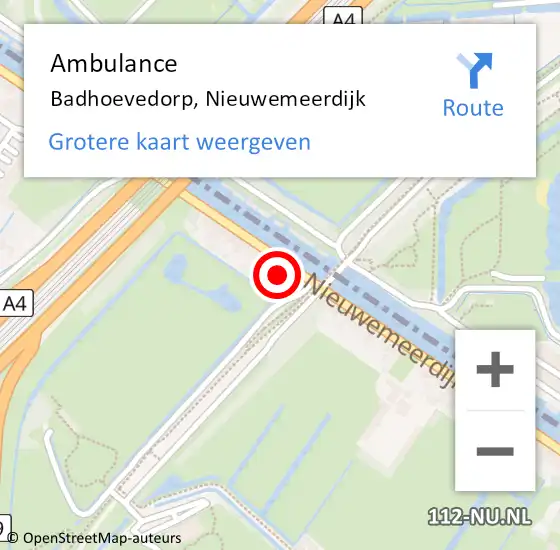 Locatie op kaart van de 112 melding: Ambulance Badhoevedorp, Nieuwemeerdijk op 21 januari 2024 15:09