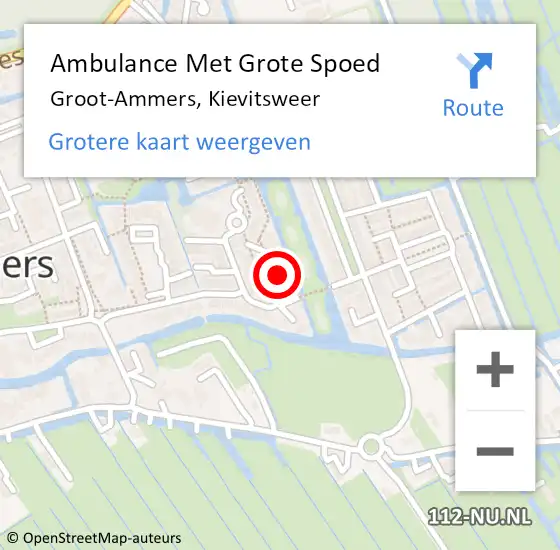 Locatie op kaart van de 112 melding: Ambulance Met Grote Spoed Naar Groot-Ammers, Kievitsweer op 21 januari 2024 15:10