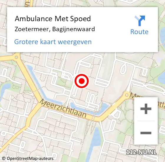 Locatie op kaart van de 112 melding: Ambulance Met Spoed Naar Zoetermeer, Bagijnenwaard op 21 januari 2024 15:22