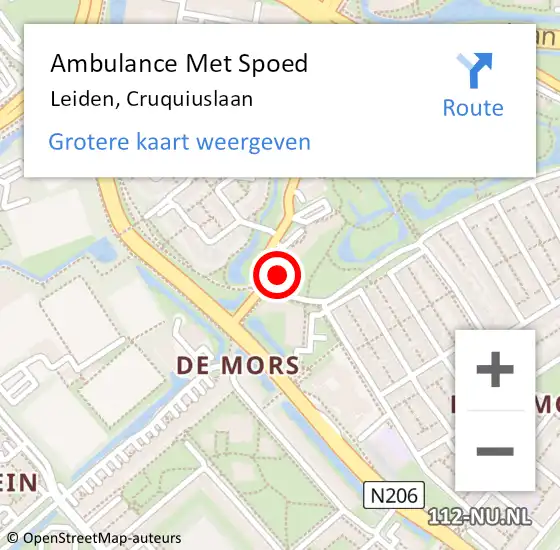 Locatie op kaart van de 112 melding: Ambulance Met Spoed Naar Leiden, Cruquiuslaan op 21 januari 2024 15:26